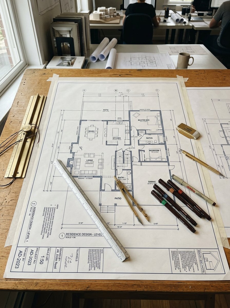 Architectural 2D CAD floor plan drafting blueprint