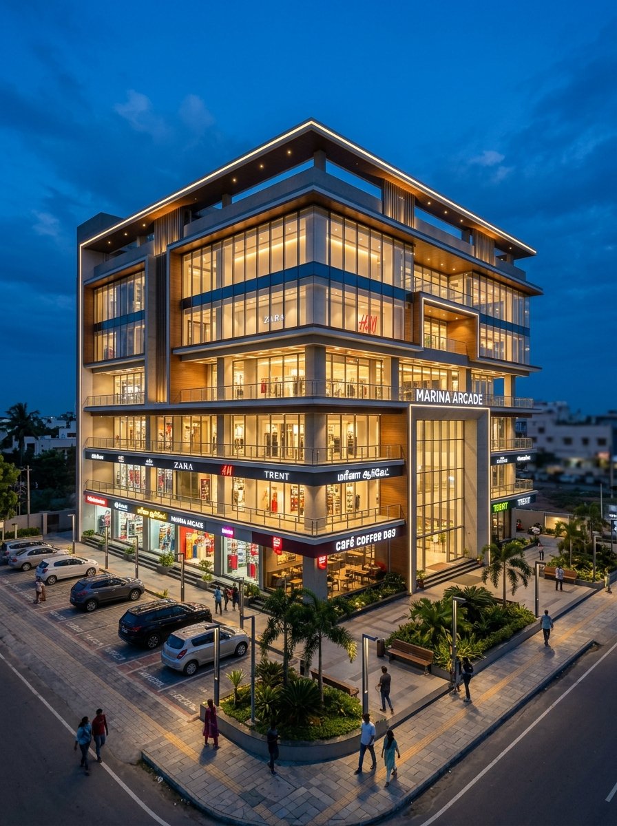 Multi-story commercial shopping complex