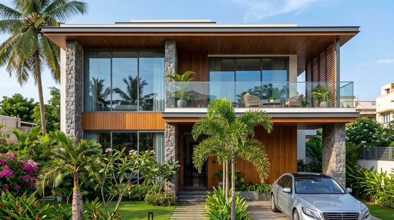 Modern 3D family home and duplex elevation design